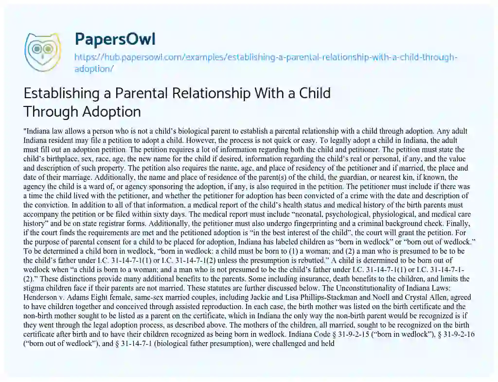 Essay on Establishing a Parental Relationship With a Child Through Adoption