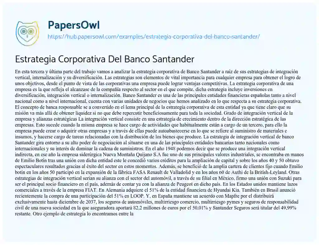 Essay on Estrategia Corporativa Del Banco Santander
