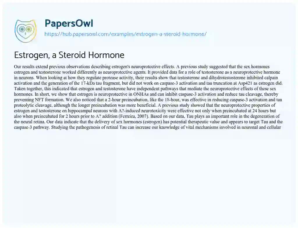 Essay on Estrogen, a Steroid Hormone