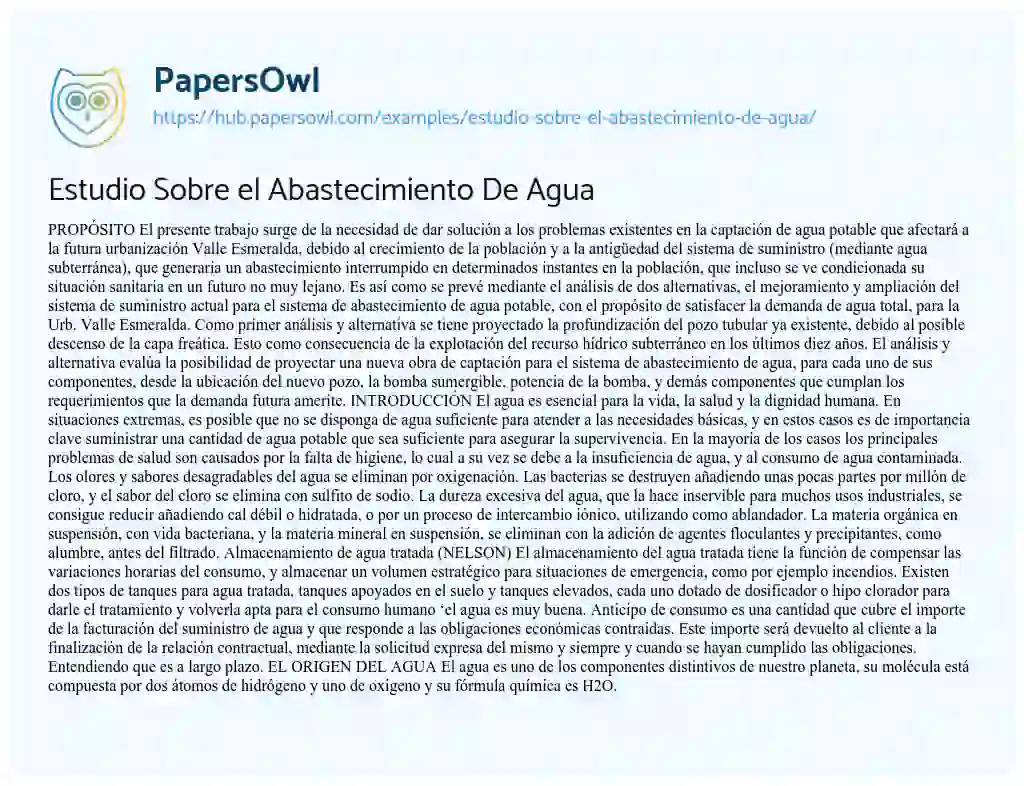 Essay on Estudio Sobre el Abastecimiento De Agua