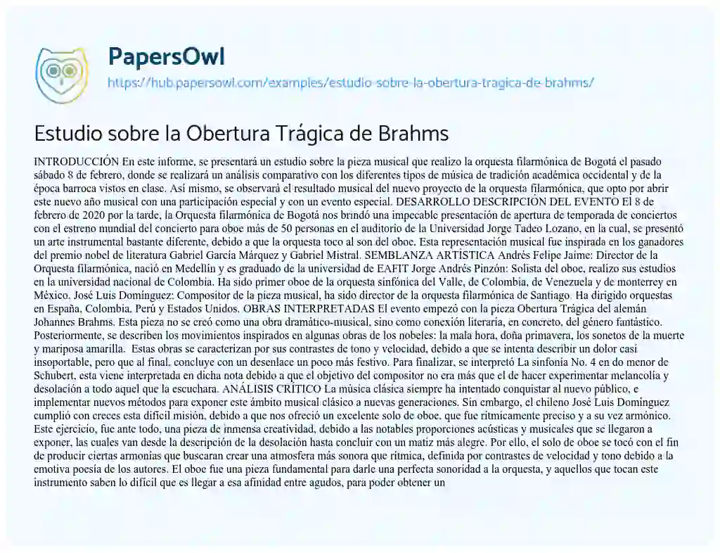 Essay on Estudio sobre la Obertura Trágica de Brahms
