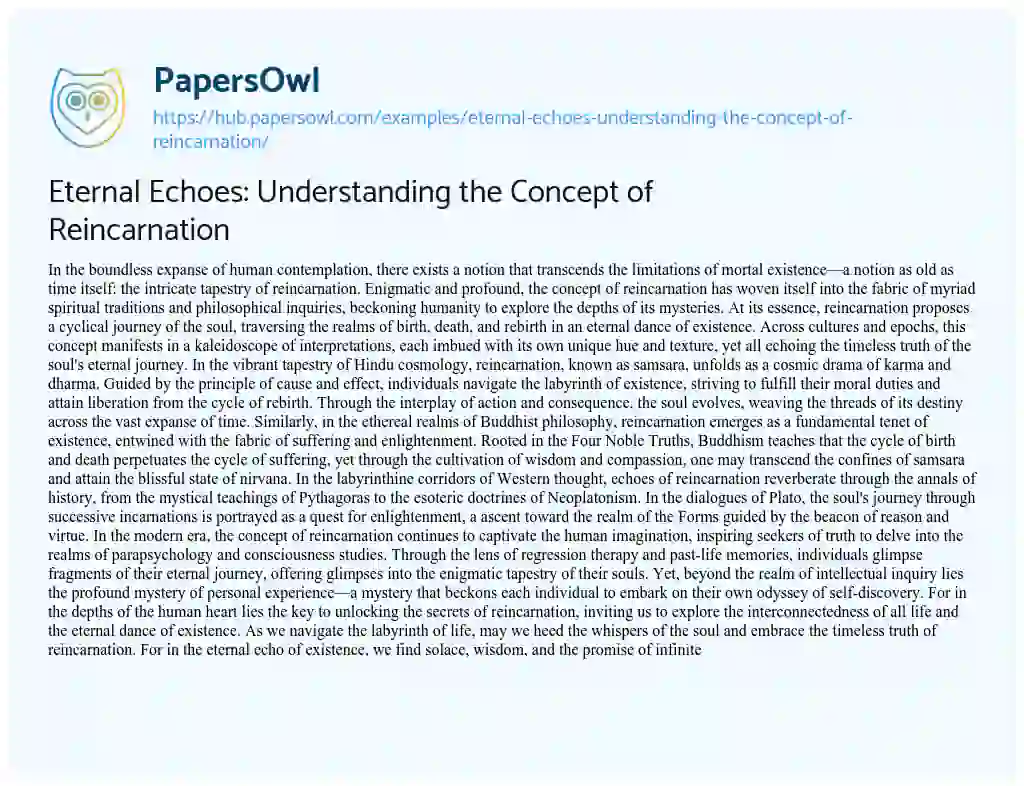 Essay on Eternal Echoes: Understanding the Concept of Reincarnation