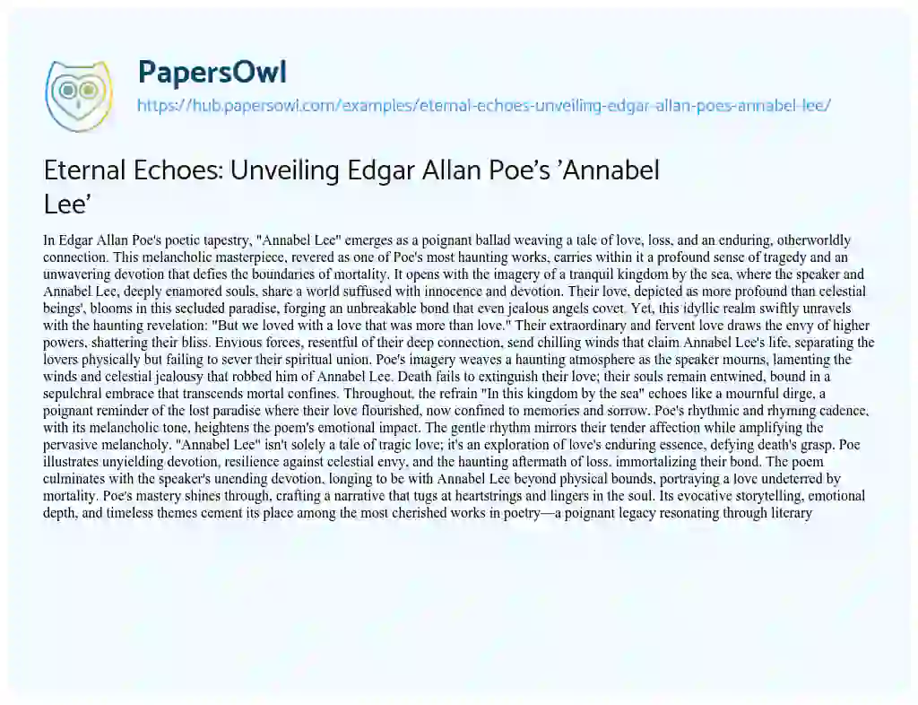 Essay on Eternal Echoes: Unveiling Edgar Allan Poe’s ‘Annabel Lee’
