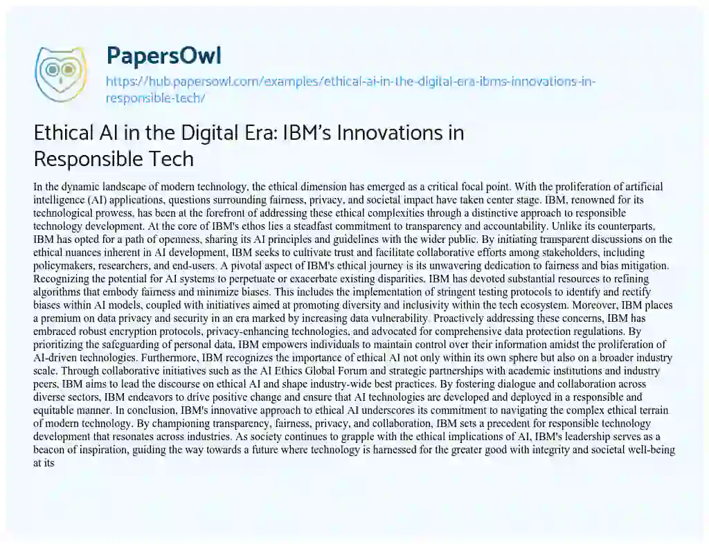 Essay on Ethical AI in the Digital Era: IBM’s Innovations in Responsible Tech