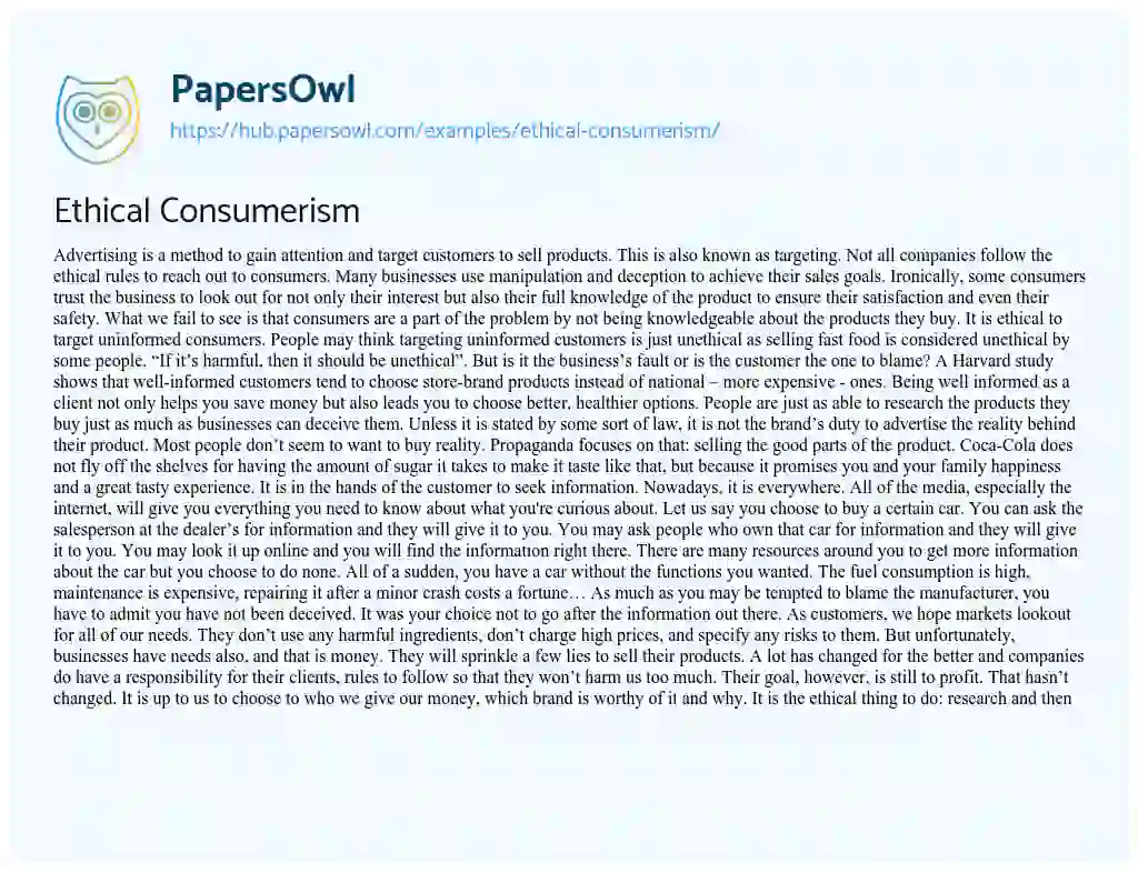 Essay on Ethical Consumerism