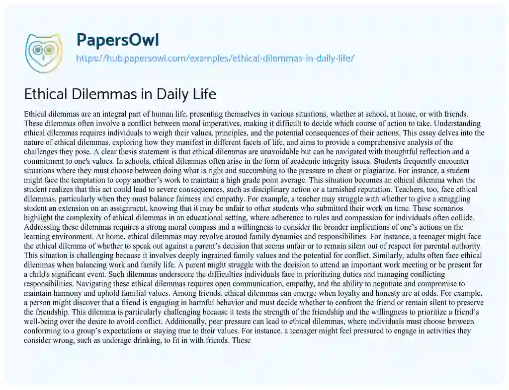 Essay on Ethical Dilemmas in Daily Life