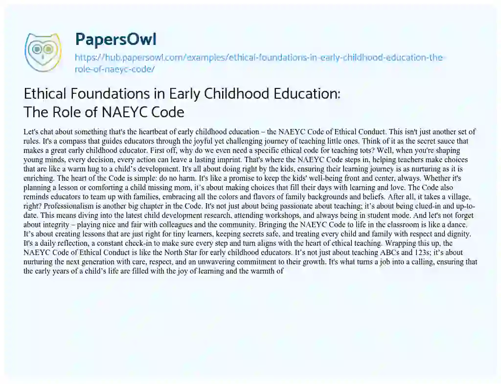 Essay on Ethical Foundations in Early Childhood Education: The Role of NAEYC Code