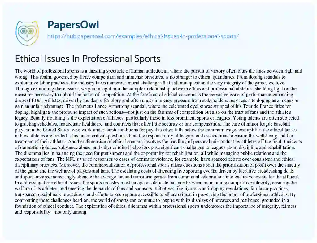 Essay on Ethical Issues In Professional Sports