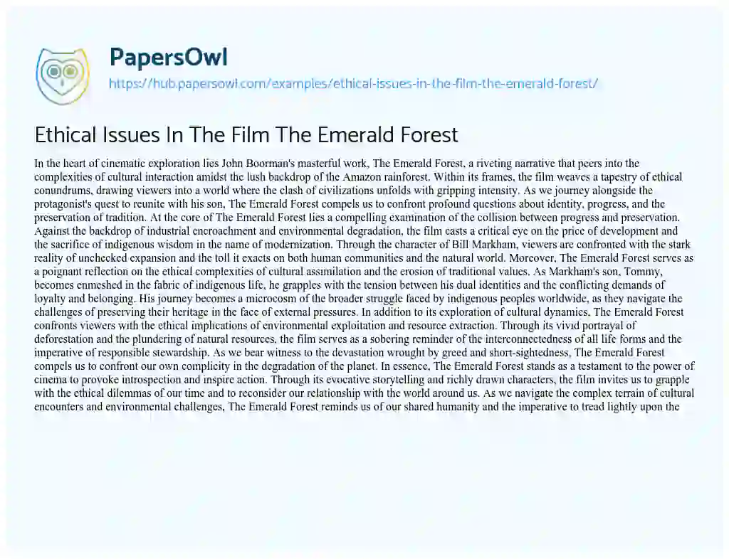 Essay on Ethical Issues In The Film The Emerald Forest