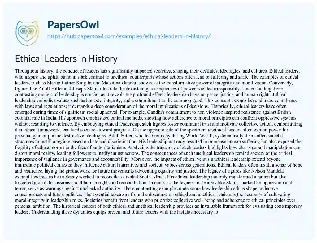 Essay on Ethical Leaders in History