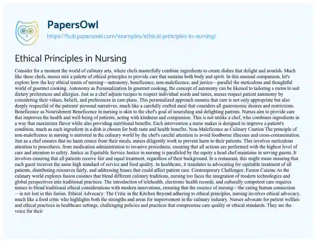 Essay on Ethical Principles in Nursing