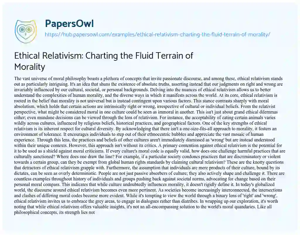Essay on Ethical Relativism: Charting the Fluid Terrain of Morality