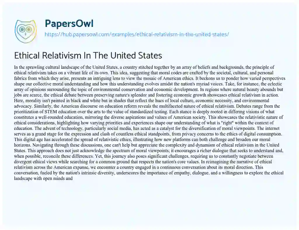 Essay on Ethical Relativism In The United States