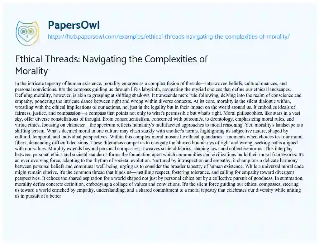 Essay on Ethical Threads: Navigating the Complexities of Morality
