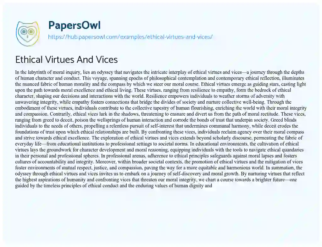 Essay on Ethical Virtues And Vices
