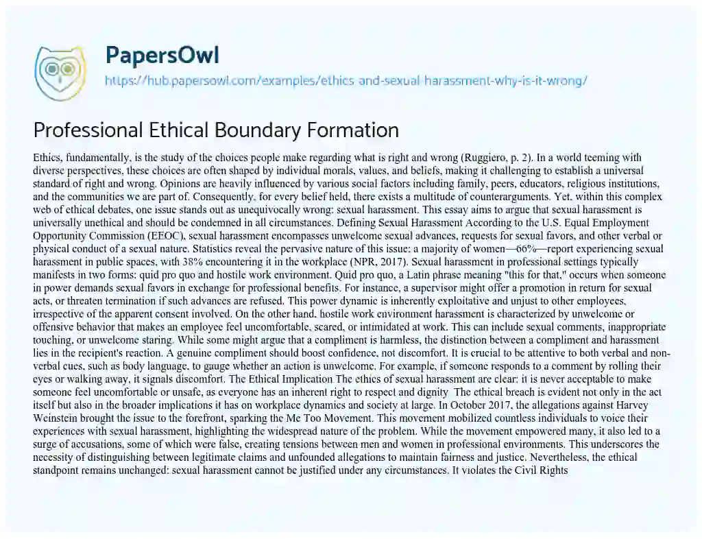 Essay on Professional Ethical Boundary Formation