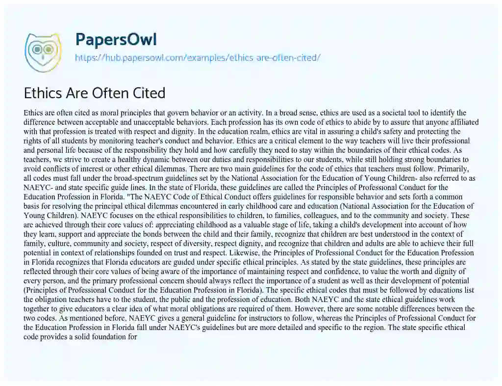 Essay on Ethics Are Often Cited