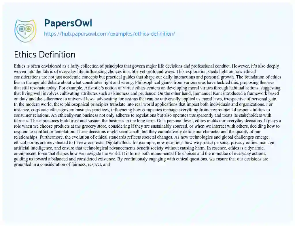Essay on Ethics Definition