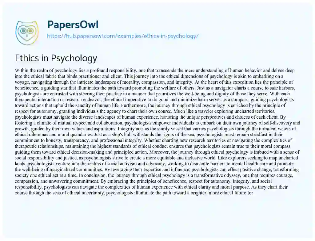 Essay on Ethics in Psychology