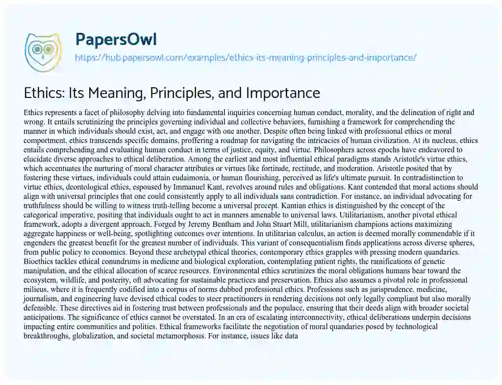 Essay on Ethics: Its Meaning, Principles, and Importance