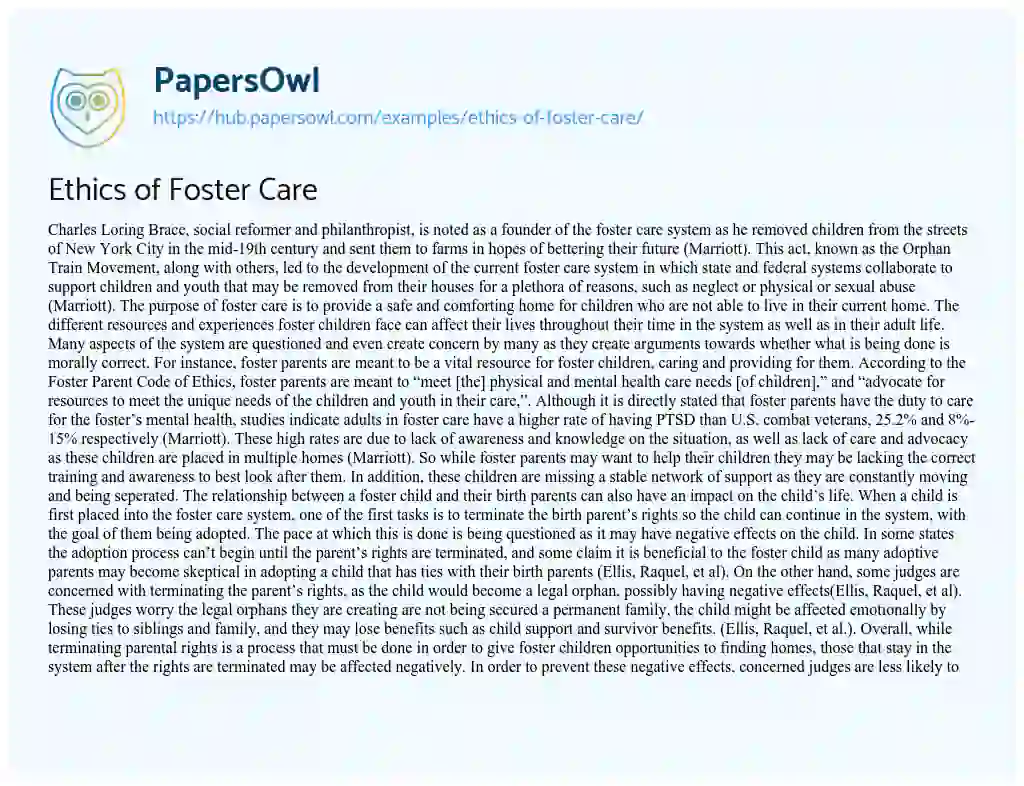 Essay on Ethics of Foster Care