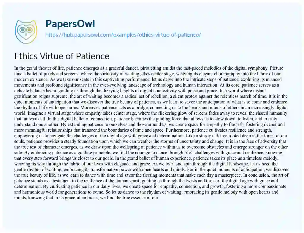 Essay on Ethics Virtue of Patience
