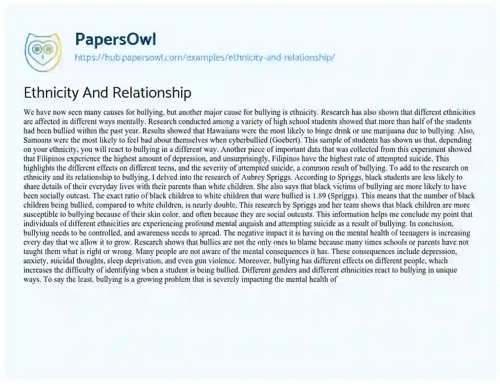 Essay on Ethnicity And Relationship