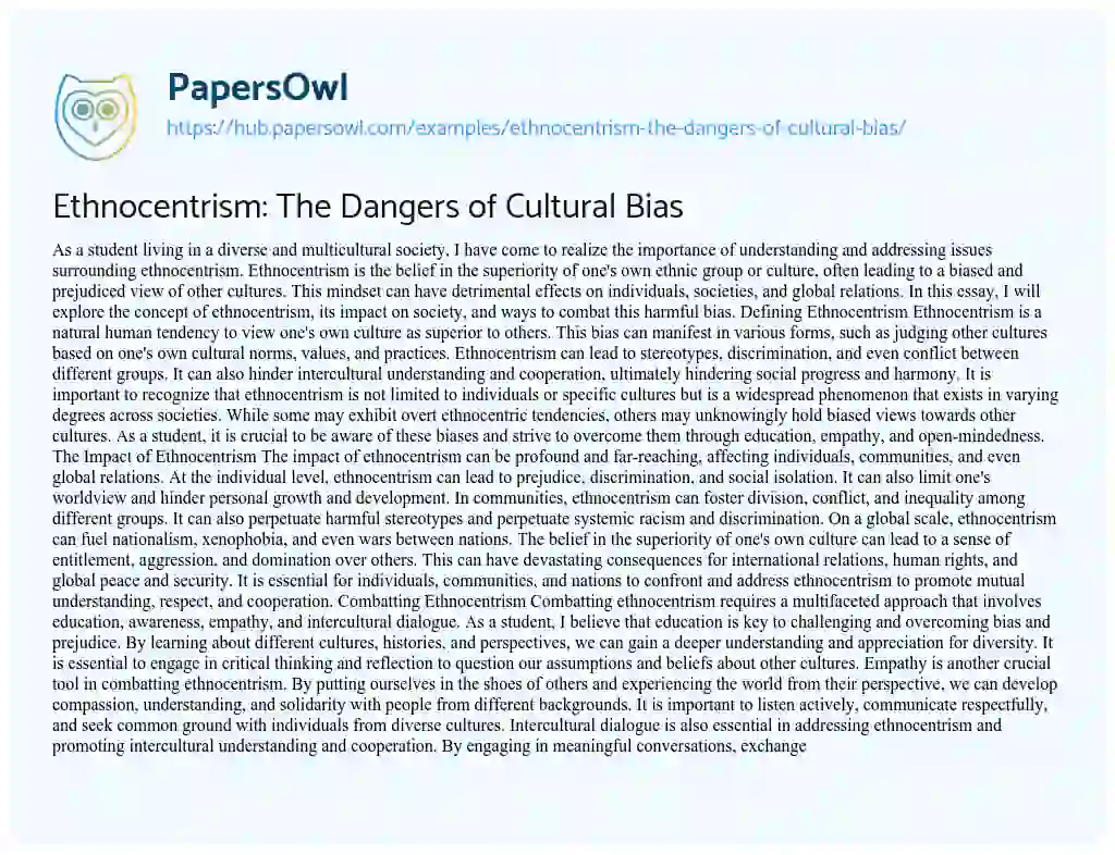 Essay on Ethnocentrism: The Dangers of Cultural Bias