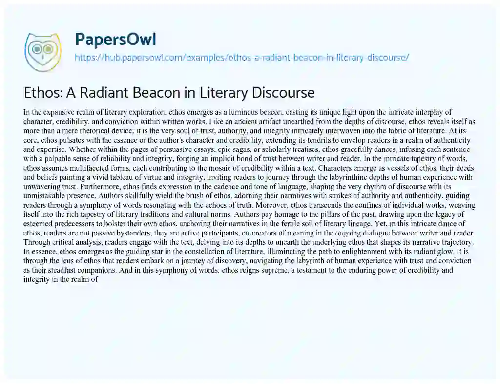 Essay on Ethos: A Radiant Beacon in Literary Discourse