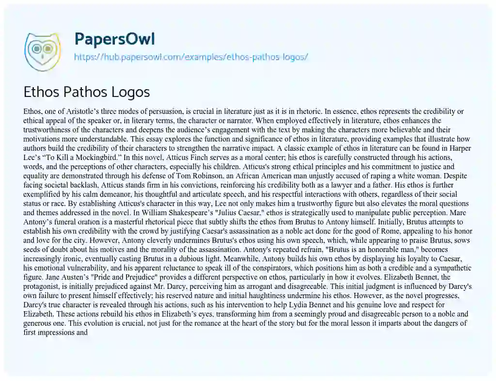 Essay on Ethos Pathos Logos