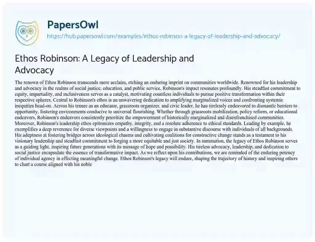 Essay on Ethos Robinson: A Legacy of Leadership and Advocacy