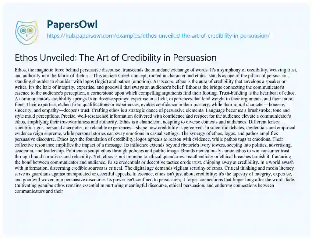 Essay on Ethos Unveiled: The Art of Credibility in Persuasion