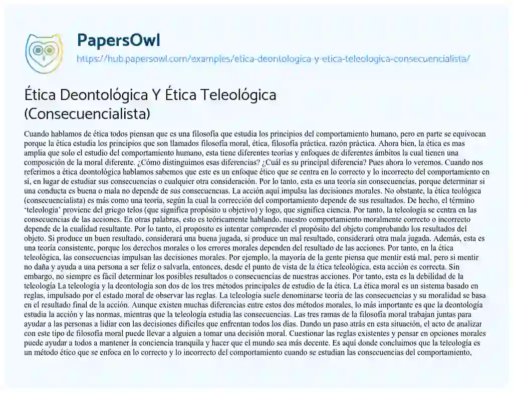 Essay on Ética Deontológica Y Ética Teleológica (Consecuencialista)