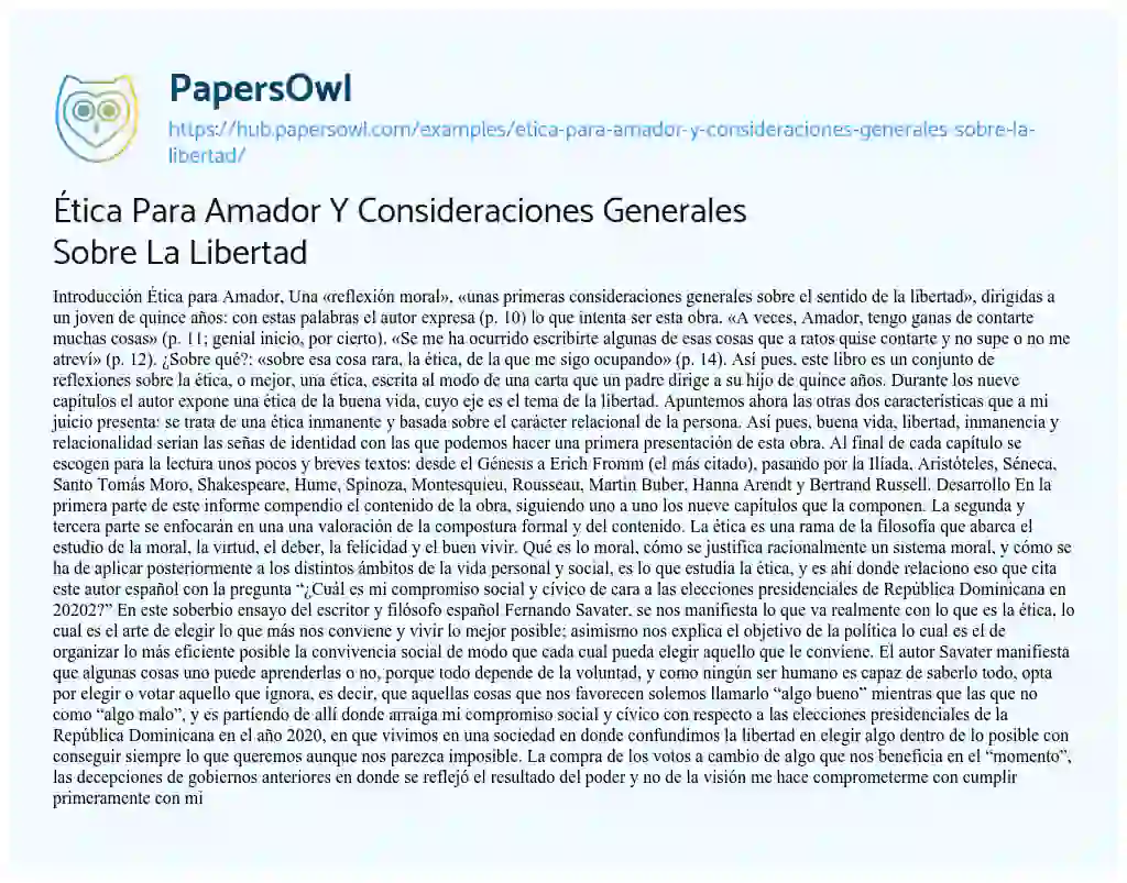 Essay on Ética Para Amador Y Consideraciones Generales Sobre La Libertad