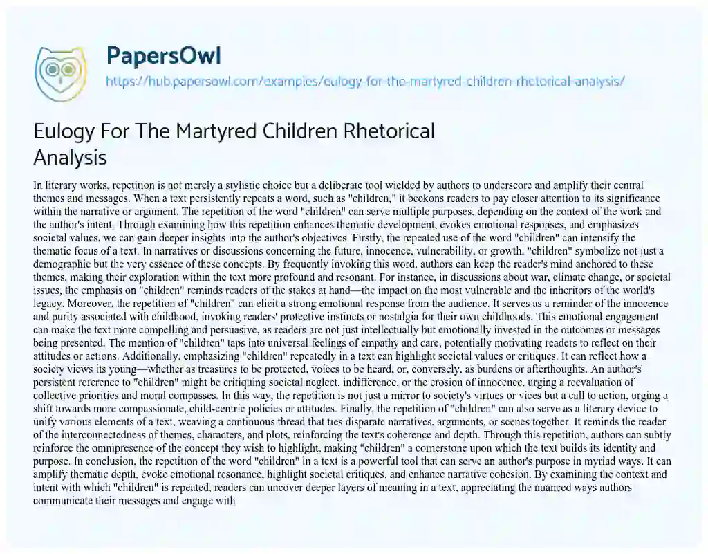 Essay on Eulogy For The Martyred Children Rhetorical Analysis