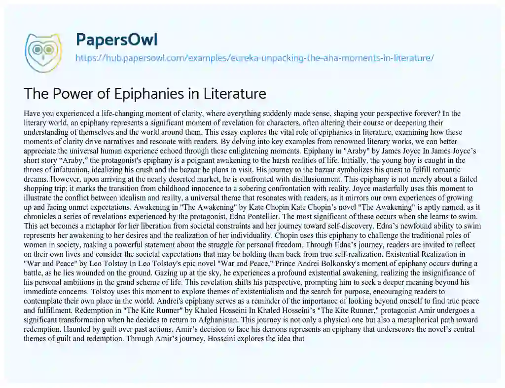 Essay on The Power of Epiphanies in Literature