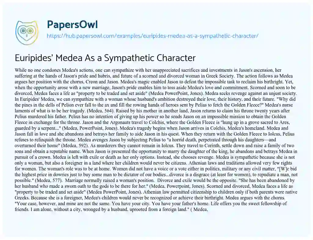 Essay on Euripides’ Medea As a Sympathetic Character