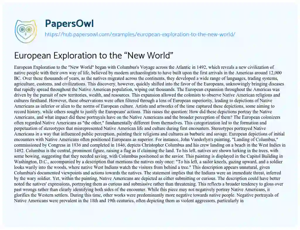 Essay on European Exploration to the “New World”