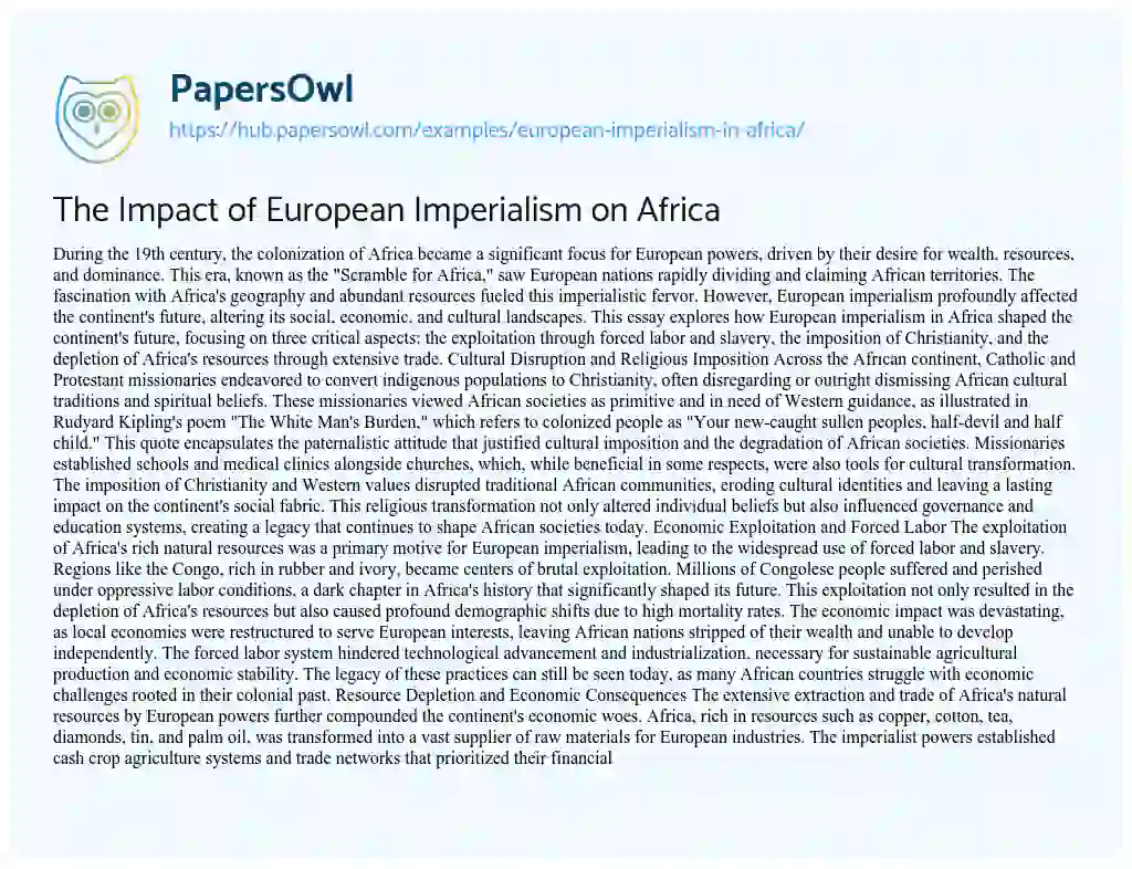 Essay on The Impact of European Imperialism on Africa