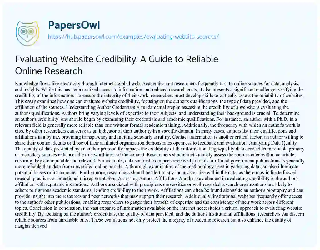 Essay on Evaluating Website Credibility: A Guide to Reliable Online Research