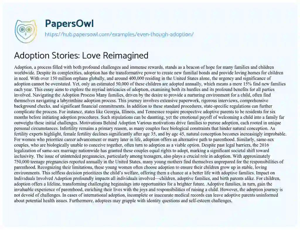 Essay on Adoption Stories: Love Reimagined