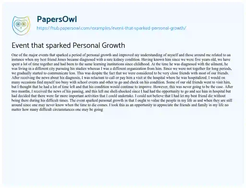 Essay on Event that sparked Personal Growth