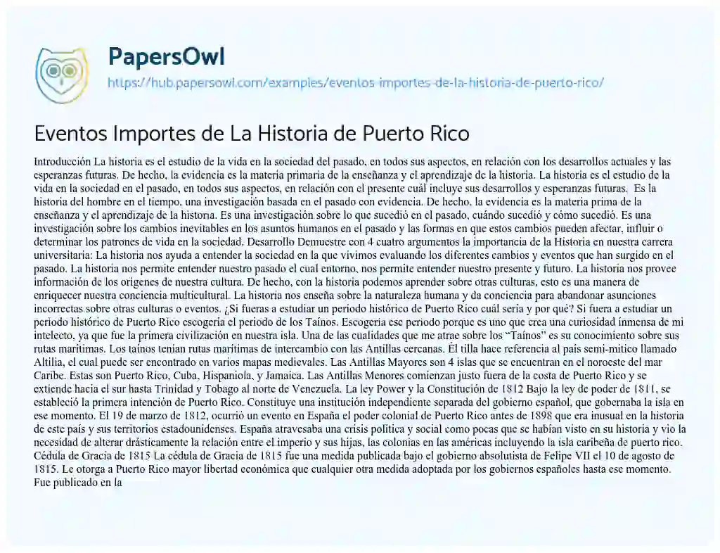 Essay on Eventos Importes de La Historia de Puerto Rico