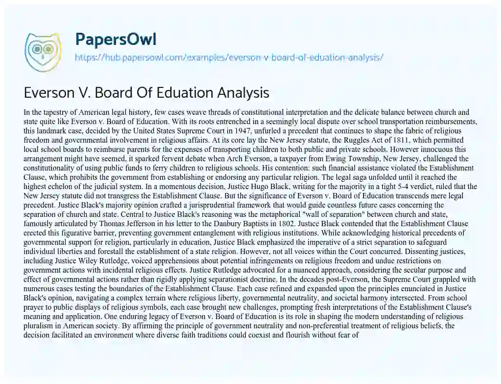 Essay on Everson V. Board Of Eduation Analysis
