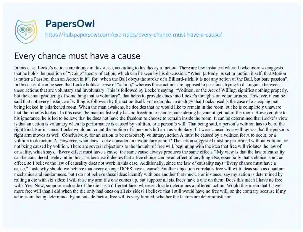 Essay on Every chance must have a cause
