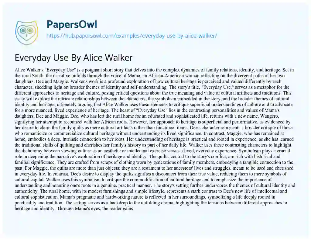 Essay on Everyday Use By Alice Walker
