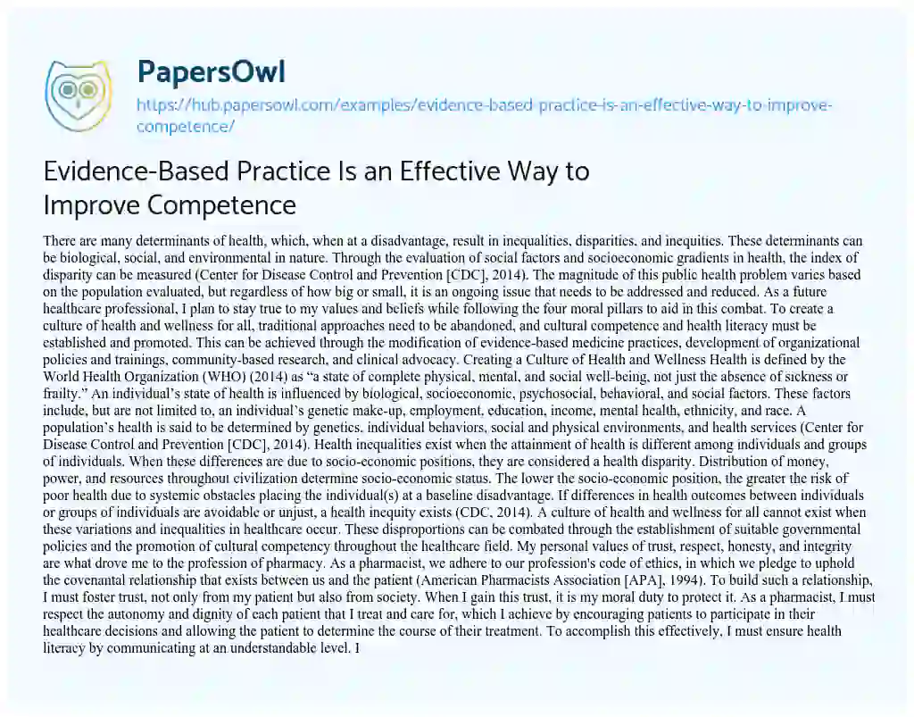 Essay on Evidence-Based Practice Is an Effective Way to Improve Competence