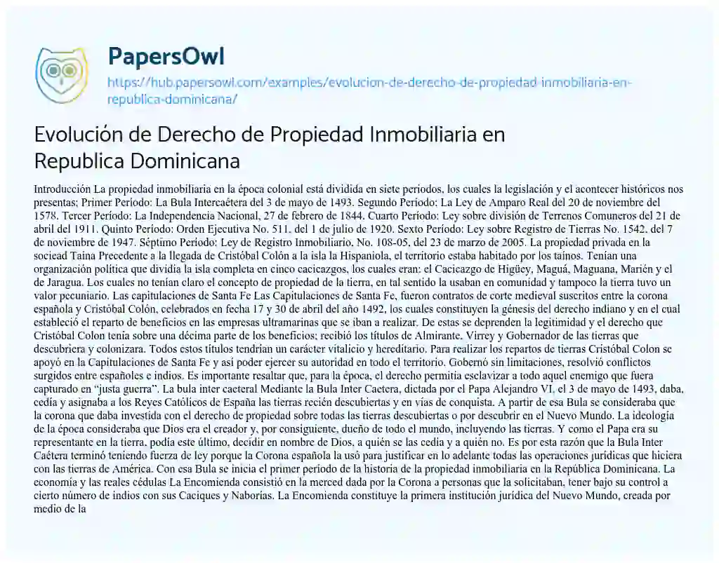 Essay on Evolución de Derecho de Propiedad Inmobiliaria en Republica Dominicana