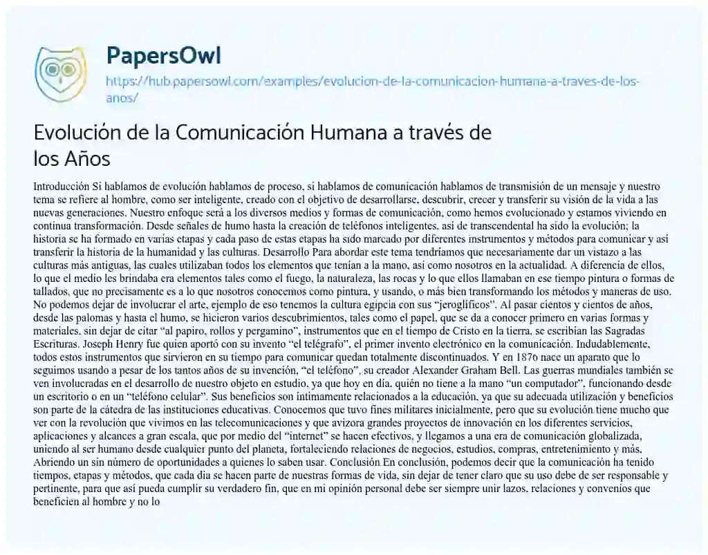 Essay on Evolución de la Comunicación Humana a través de los Años