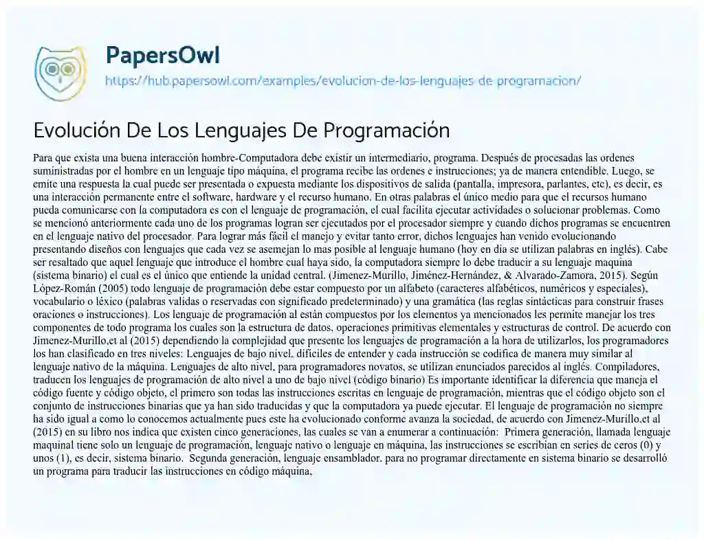 Essay on Evolución De Los Lenguajes De Programación